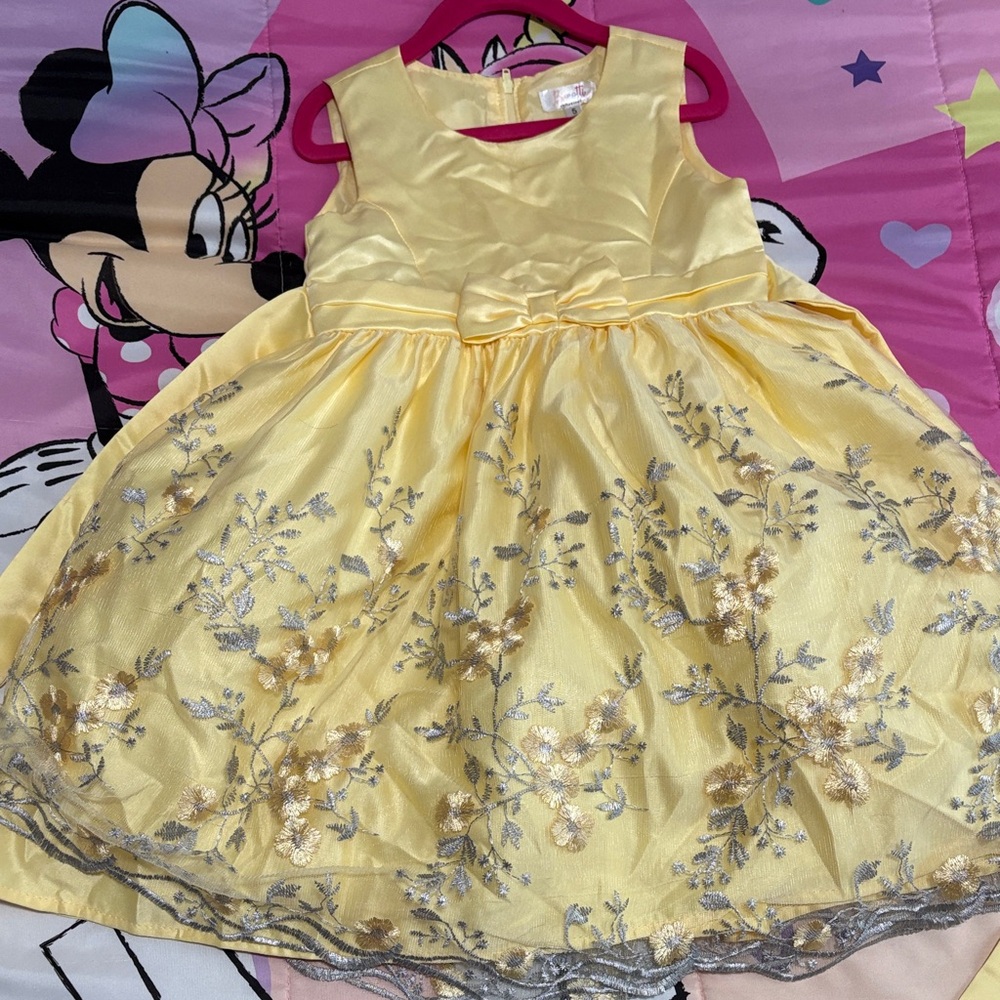 Biscotti Yellow Floral Bow-Accent Formal Dress